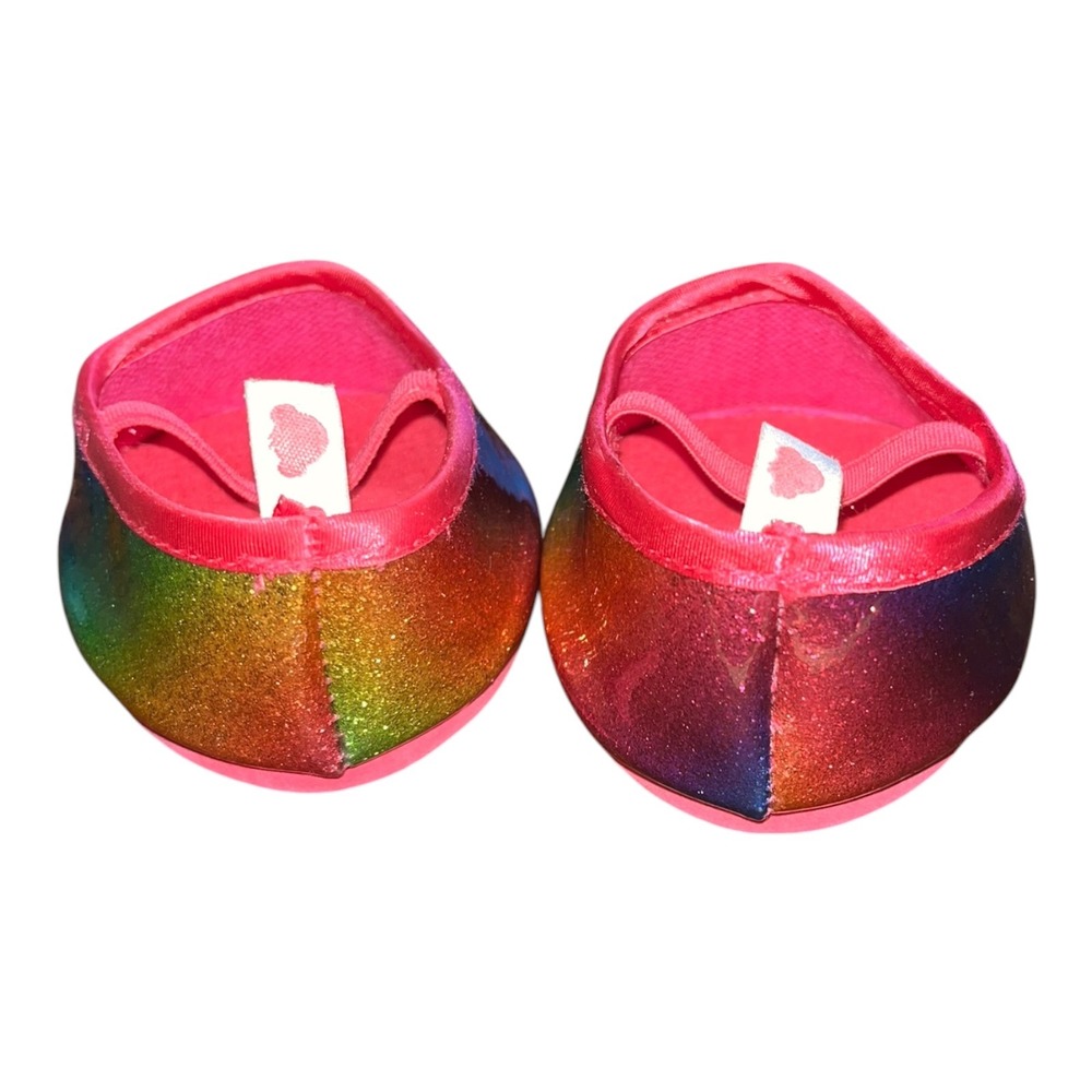 Build-A-Bear Rainbow Glitter Flats Shoes Pink Elastic Strap Plush Accessory - Picture 3 of 6
